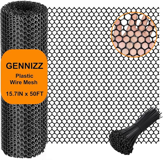 Plastic Wire Mesh Fence Roll, GENNIZZ 15.7IN x 50FT Plastic Chicken Wire Mesh, Balcony Garden Floral Netting Fencing Barrier for Cat Dog(0.4m x 15m)