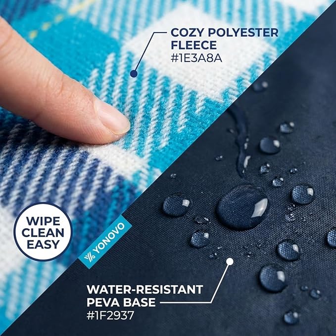 Outdoor Picnic Blanket Water-Resistant Backing, Soft Fleece Beach Mat,Camping Rug (Blue)