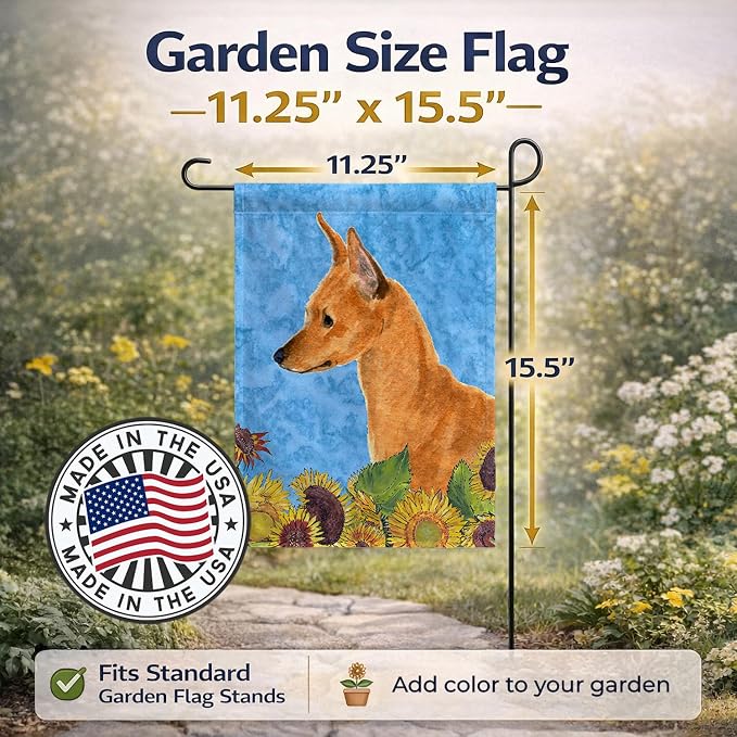 Caroline's Treasures SS4235GF Min Pin in Summer Flowers Garden Flag Mailbox Flag Decorative Yard Flag Banner Outside Patio Artwork Yard Flower Beds, Garden Size, Multicolor