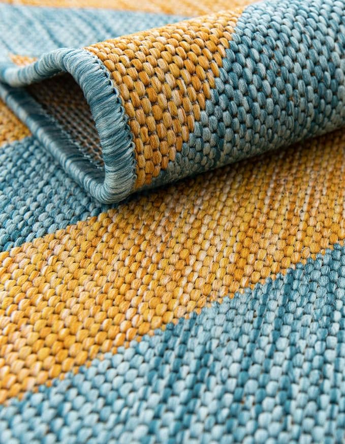 Unique Loom Jill Zarin Unique Loom Outdoor Collection Area Rug - Napa (4' 1" x 6' 1" Rectangle, Yellow and Aqua/Yellow)