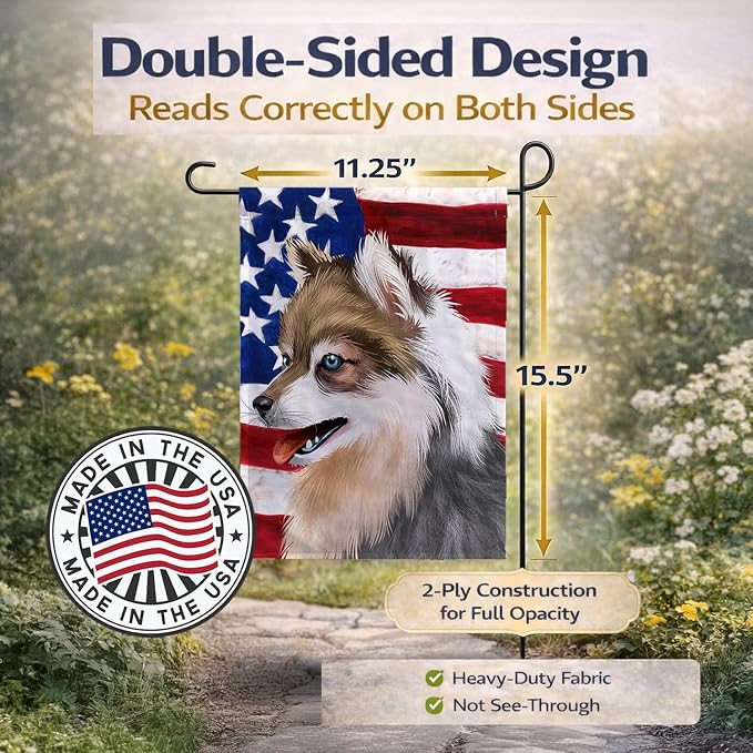 Caroline's Treasures CK6390GF Alaskan Klee Kai American Flag Garden Flag Mailbox Flag Decorative Yard Flag Banner Outside Patio Artwork Yard Flower Beds, Garden Size, Multicolor