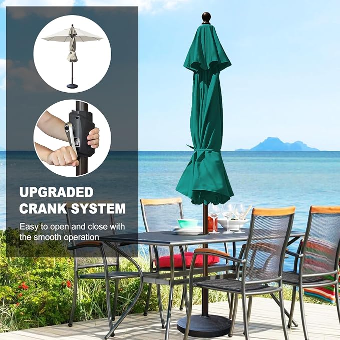Eurmax USA 10-Year-Non-Fading 10FT Outdoor Patio Market Umbrella,UPF50+ UV Resistant Sun Shade,Heavy Duty Commercial Grade,Crank Lift&Tilt,Windproof Vented Top for Garden,Pool,Deck,Teal