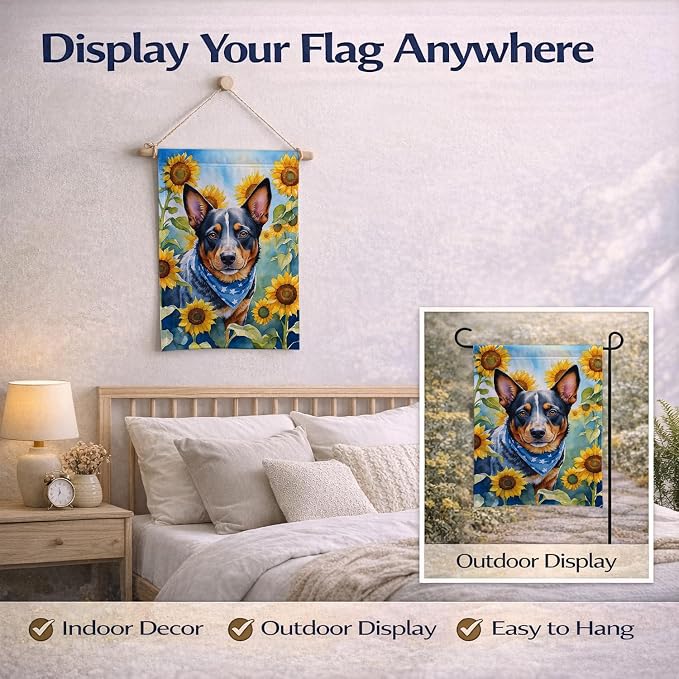 Caroline's Treasures DAC6013GF Australian Cattle Dog in Sunflowers Garden Flag Mailbox Flag Decorative Yard Flag Banner Outside Patio Artwork Yard Flower Beds, Garden Size, Multicolor
