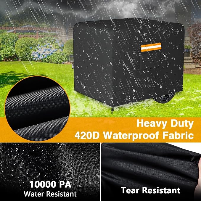 EVRBUL Generator Cover, 32’’L x 24’’W x 24’’H Heavy Duty Waterproof 420D All-Weather Generator Cover with Storage Pocket Compatible with Most Generators 5000-10000 Watt (Black)