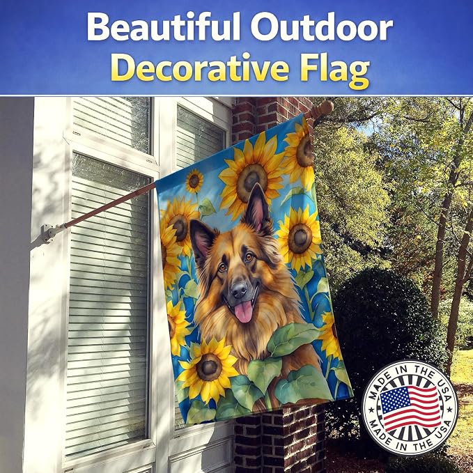 Caroline's Treasures DAC6024CHF Belgian Tervuren in Sunflowers House Flag Large Porch Sleeve Pole Decorative Outside Yard Banner Artwork Wall Hanging, Polyester, House Size, Multicolor