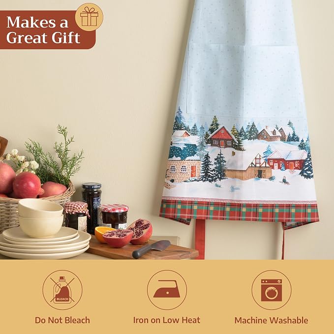 Maison d' Hermine Aprons for women with Pocket 100% Cotton (27.50"x31.50") | Adjustable Neck Strap & long ties Apron Men Chef Wedding Cooking Gardening Server Maid