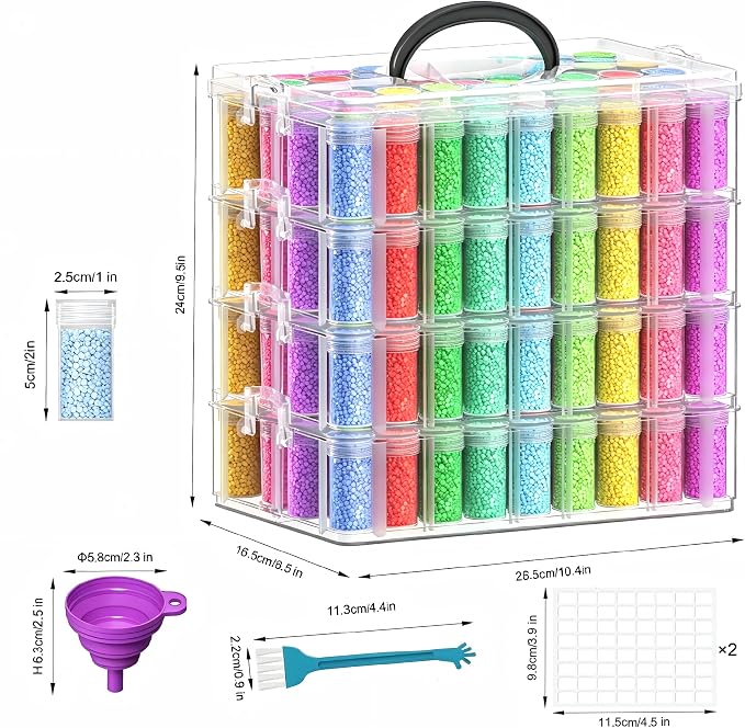 4-Tier Diamond Painting Storage Box, 208 Slots Large Capacity Portable Transparent Diamond Art Storage, Suitable for Pills,DIY Art Crafts, Diamond Art Storage Containers