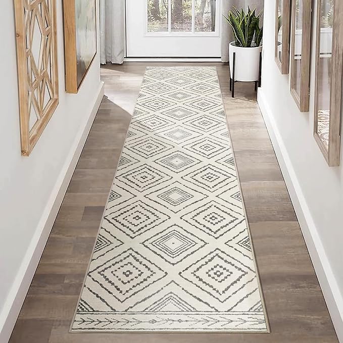 2'x6' Washable Area Rug for Living Room Runner White Black | Soft Western No Slip Low Pile Print Foldable Indoor Small Rug for Kitchen entrance entryway hallway