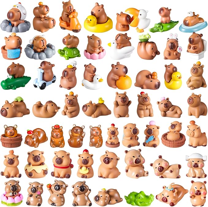 Nosiny 70 Pcs Mini Capybara Figures Bulk Cute Capybara Party Favors Small Resin Miniature Animal Stuff for Cake Topper DIY Dollhouse Accessory Dashboard Fairy Garden Moss Landscape Birthday Decor Gift