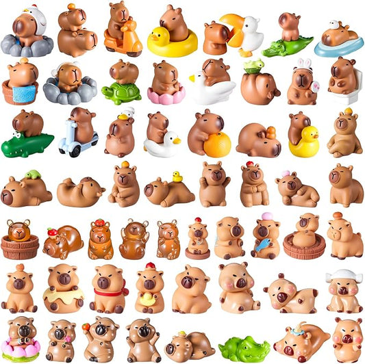 Nosiny 70 Pcs Mini Capybara Figures Bulk Cute Capybara Party Favors Small Resin Miniature Animal Stuff for Cake Topper DIY Dollhouse Accessory Dashboard Fairy Garden Moss Landscape Birthday Decor Gift