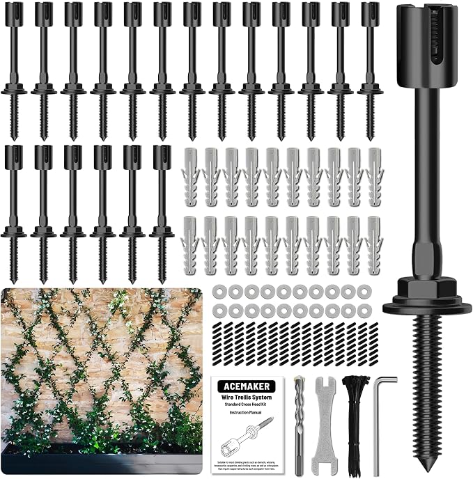 20-Set Black Wire Trellis for Climbing Plants Outdoor, Wall Trellis Kit for 5/64"(2mm) Wire Ropes, T316 Espalier System for Fence and Garden DIY Projects (Hubs Only, Without Cable)
