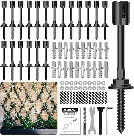 20-Set Black Wire Trellis for Climbing Plants Outdoor, Wall Trellis Kit for 5/64"(2mm) Wire Ropes, T316 Espalier System for Fence and Garden DIY Projects (Hubs Only, Without Cable)