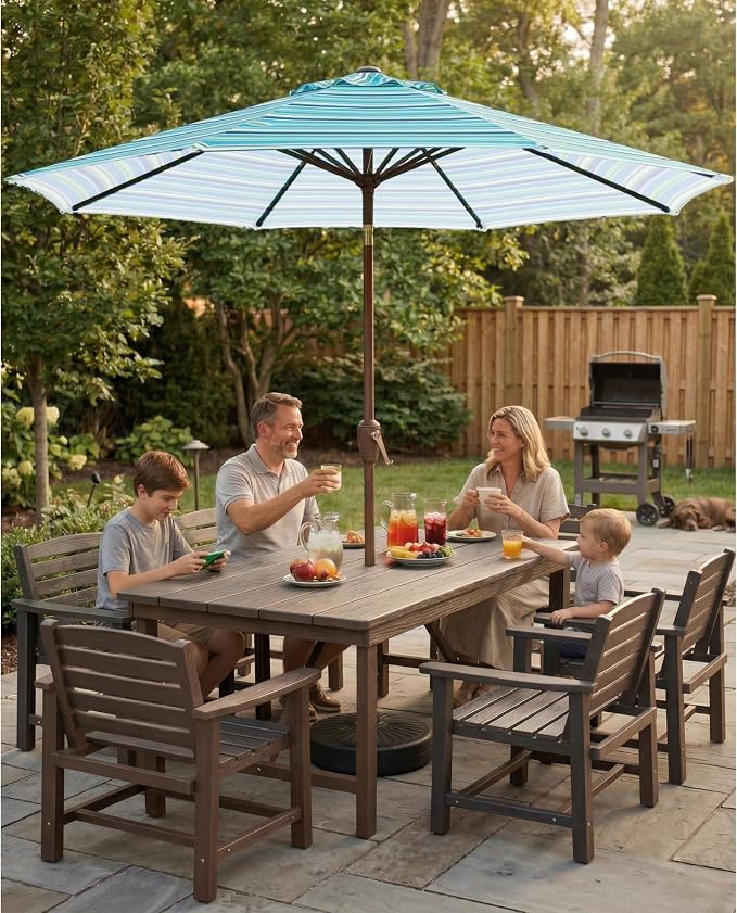 10FT Patio Umbrella, Outdoor Umbrella with Push Button Tilt and Crank, 8 Sturdy Ribs, UV Protection & Waterproof Market Umbrella for Pool, Backyard, Beach,Deck