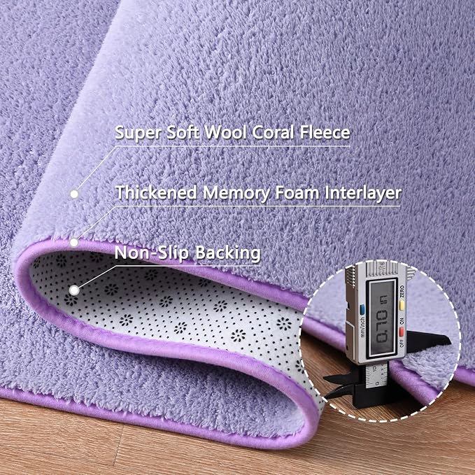 7x10 Lavender Purple Area Rug Modern Aesthetic Minimalist | Washable Memory Foam, Low Pile Non Slip Indoor Carpet for Living Room Bedroom Office Classroom College Dorm Room Home Decor