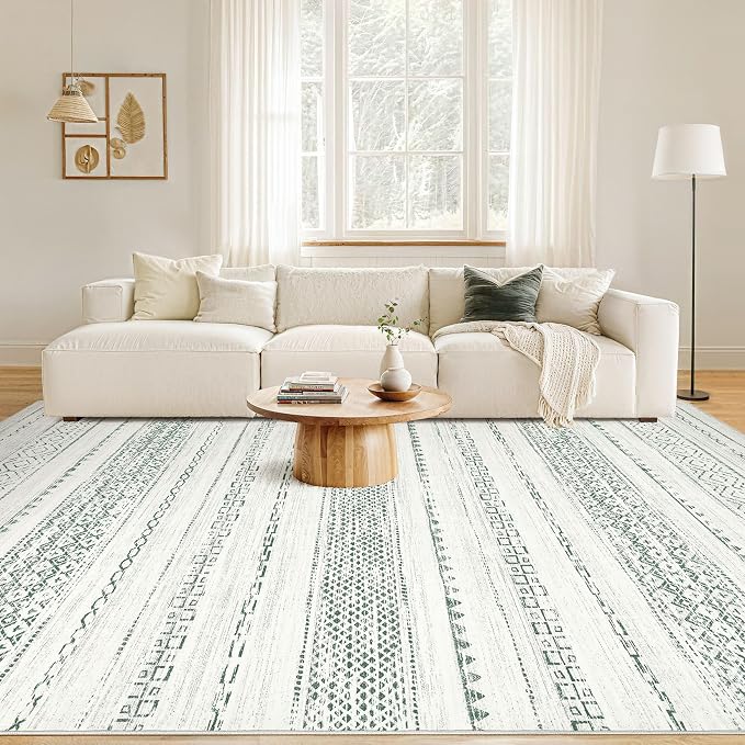 Nakagishi Boho 5x7 Area Rug Living Room Rugs Machine Washable Green | Soft, Pet & Kid Friendly, Carpet for Living Room/Bedroom/Office/Kitchen/Nursery, Daily Home Decor Stain Resistant Moroccan