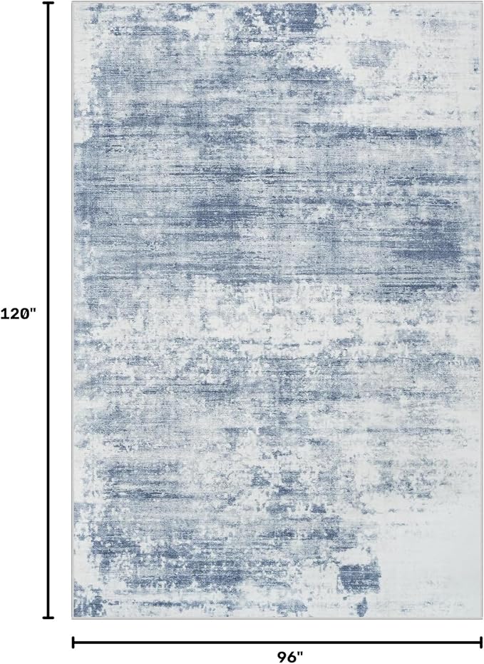 8x10 Area Rugs for Living Room: Washable Abstract Blue White Badroom Carpet | Non-slip TPE backing makes this washable soft low-pile rug safe & durable, Pet-friendly decor for dining room,nursery,office