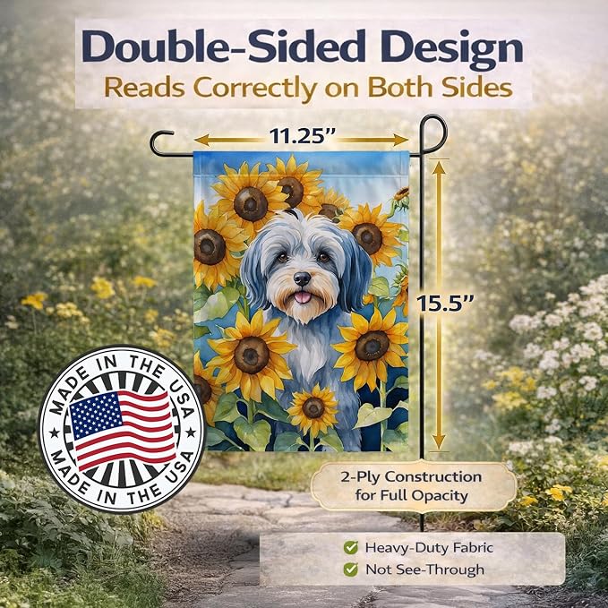 Caroline's Treasures DAC6168GF Tibetan Terrier in Sunflowers Garden Flag Mailbox Flag Decorative Yard Flag Banner Outside Patio Artwork Yard Flower Beds, Garden Size, Multicolor
