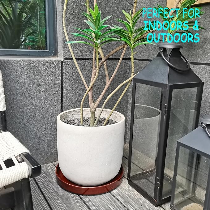 Ceramic Plant Saucer 14.5 Inch, Round Plant Trays for Indoors/Outdoors, Flower Pot Saucers for Holding Water Drips and Soil, Drainage Tray for Plant Pot, Reactive Glaze Brown