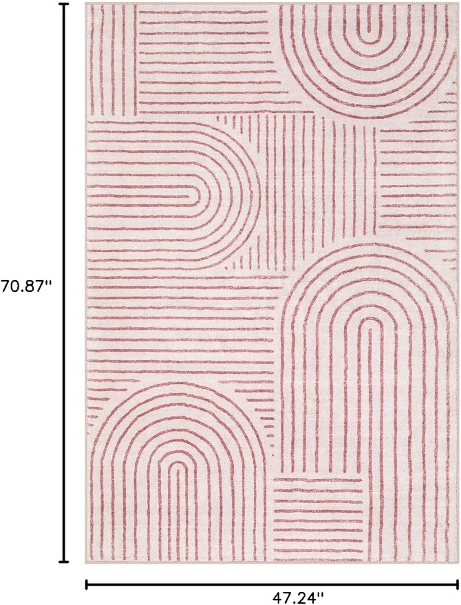 Lahome Abstract Washable Pink Rug, 4x6 Rugs for Bedroom Nursery Living Room | Non Slip Modern Rug Ultra-Thin Non-Shedding Throw Carpet for Entryway Kitchen Office(4'x6', Pink)