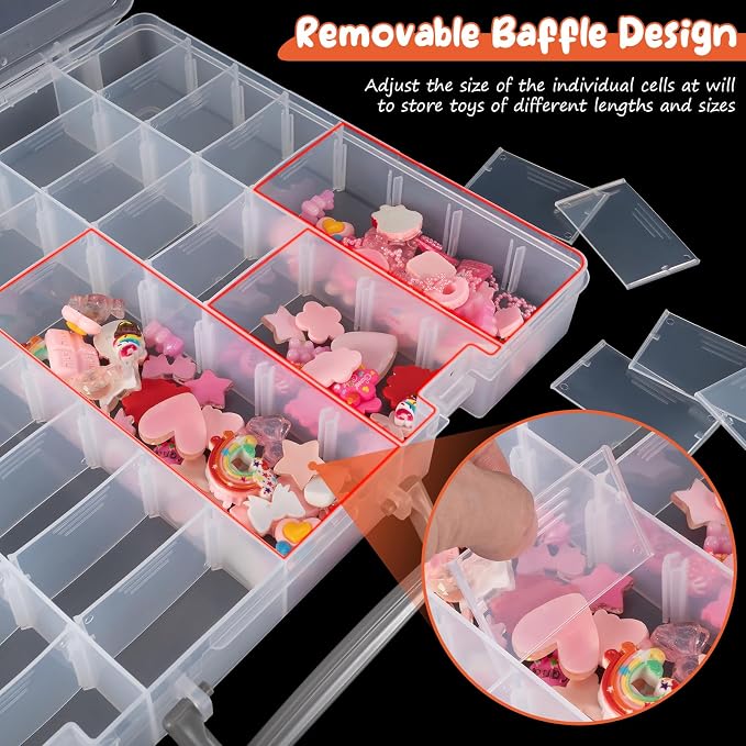 2 Packs Large 48 Grids Clear Plastic Organizer Boxes with Dividers | Adjustable Compartment Organizer Boxes for Jewlery Storage Bead Organizer Rock Collection Box, Grid Box for Nail/Tackle/Arts