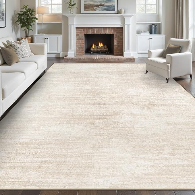 pmtsns Area Rugs 10x14 Living Room: Washable Rug Modern Abstract Neutral Soft Non-Slip Low-Pile Indoor Large Carpet for Bedroom Dining Room Playroom Home Office (Beige, 10'x14')