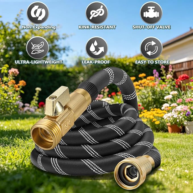 100 ft Garden Hose,Non-Expandable Lightweight All-Weather Water Hoses, Ultra Durable and Flexible Garden Hose with 10-Function Spray Nozzle, Leak-Free Connections Garden Hoses for Yard, Lawn,Outdoor