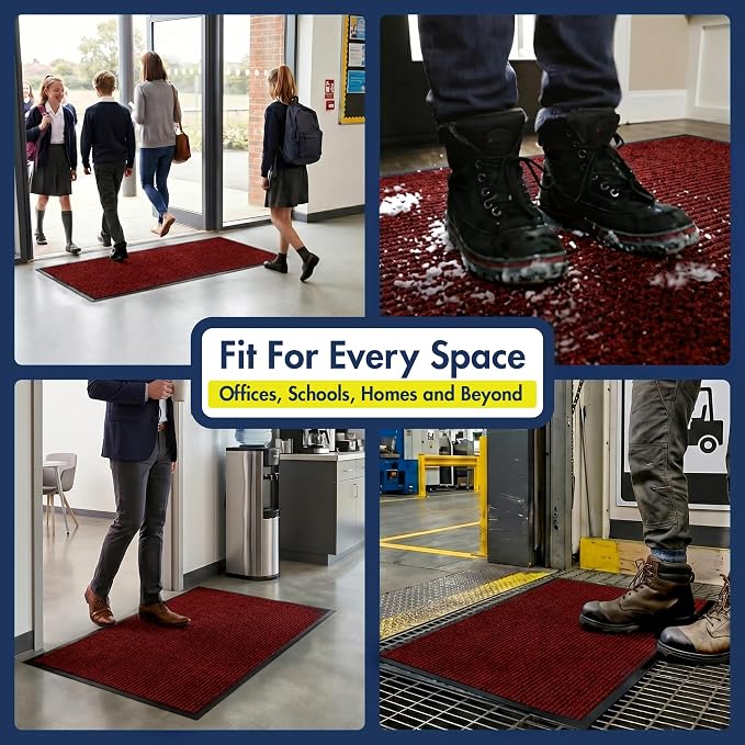 Notrax 109 Industrial Door Mat, 3' x 6' Large Entrance Mat, Heavy Duty Commercial Rugs for Entryway, Welcome Lobbies, Garage, and Mudroom, Made in the USA, Red, Brush Step 109S0036RB