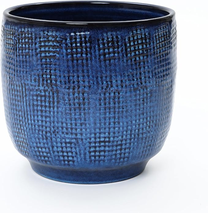 LuxenHome 12" Dia Round Ceramic Plant Pots, Modern Blue Glazed Large Planters Pot for Outdoor Plants with Drainage Hole and Rubber Plug, Decorative Indoor Flower Pots for Home Garden Patio