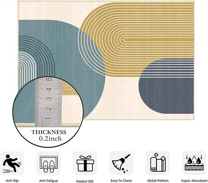 8x10 Large Area Rug for Living Room BohoRug Bohemian Rugs Machine Washable Modern Geometric Rug Non Slip Printed Low Pile Indoor Floor Carpet for Dining Room Bedroom Office,Blue