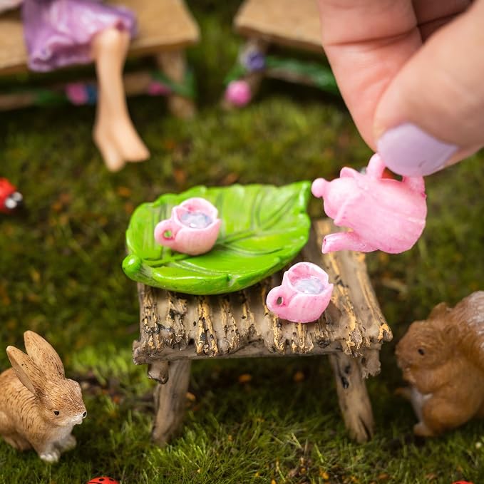 PRETMANNS Fairies for Fairy Garden Accessories for Outdoor - Figurine Bella and Furniture for Miniature Set with Squirrel, a Bunny, 4 Ladybugs - Ideal for Fairy Garden Starter Kit - 14 Piece Supplies | Fairy Garden Accessories Kit, Figurines & Garden F...