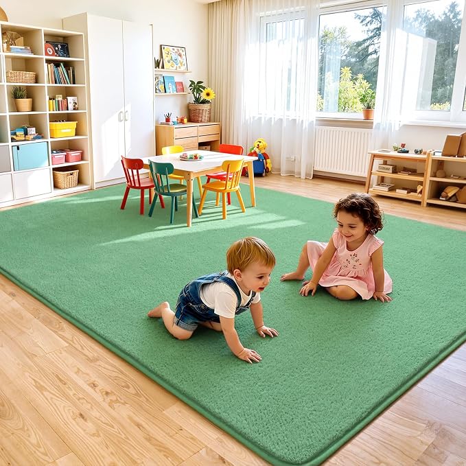 Keeko 4x6 Area Rugs for Living Room,Soft Washable Memory Foam Bedroom Rug | Indoor Throw Rug Low Pile Minimalist Non Slip Carpet for Kids Nursery Classroom Dorm Room Home Decor Sage Green