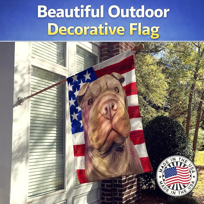 Caroline's Treasures CK6702CHF Shar Pei Dog American Flag House Flag Large Porch Sleeve Pole Decorative Outside Yard Banner Artwork Wall Hanging, Polyester, House Size, Multicolor