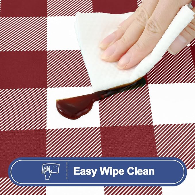 Smiry Picnic Table Cover with Bench Covers, Waterproof Elastic Fitted Tablecloths for 6 Foot Rectangle Tables, Washable Buffalo Plaid Tablecloth for Camping, Outdoor (Burgundy & White, 30"x72")