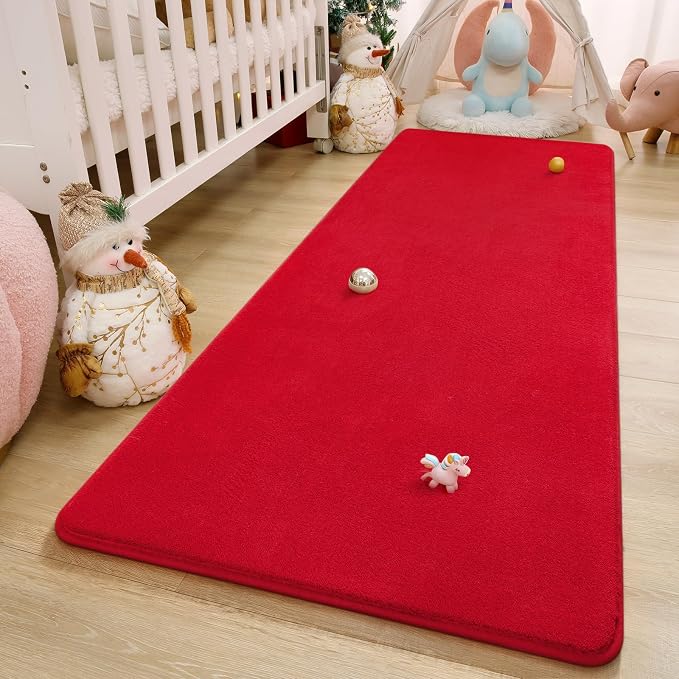 Amearea Modern Soft Hallway Runner Rug, 2x6 Feet Red Washable Runner Rugs | Fluffy Bedroom Bedside Rugs, Indoor Non Slip Memory Foam Rug Carpet for Hallway Entrance Kitchen Living Room Decor