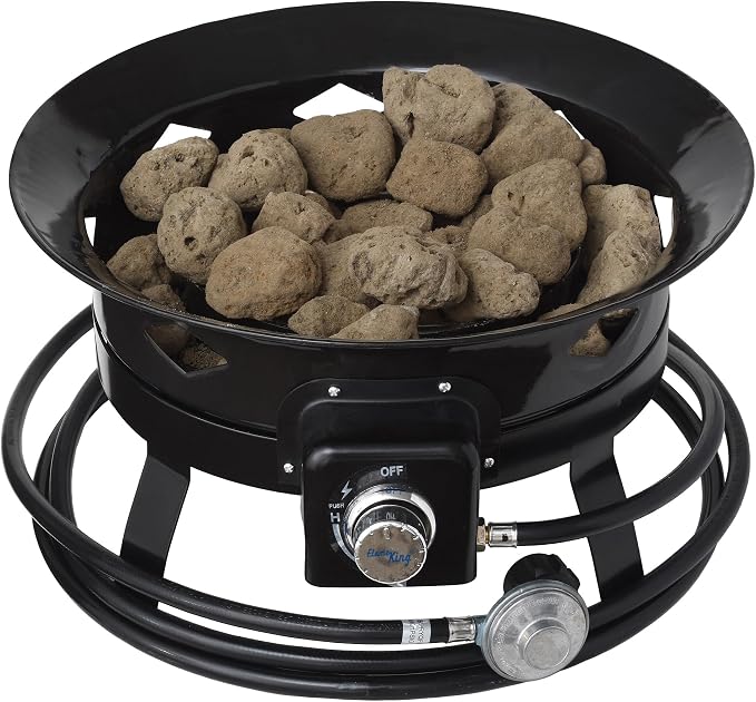 Flame King Smokeless Portable Propane Fire Pit Bowl, 19 inches, 58K BTU with Propane Grip Scale, Self Igniter, Cover, & Carry Straps for RV, Camping, & Outdoor Living