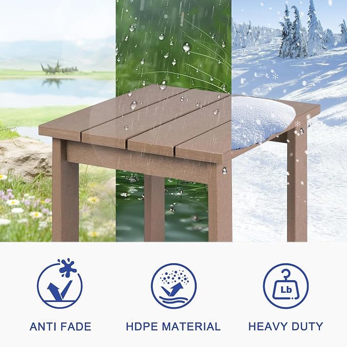 LZRS Patio Side Table, Heavy Duty HDPE Outdoor End Table with Wood Texture, Weatherproof Composite Table for Adirondack Chairs, Deck, Pool, Indoor/Outdoor, No Peeling or Cracking(Weathered Wood)