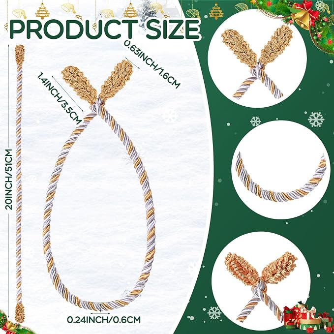 Zhengmy 8 Pcs 20 Inches Christmas Garland Ties Christmas Decorative Twist Ties for Banister Reusable and Flexible Twist for Xmas Home Decorations Holiday Craft Wrapping (Gold Silver White)