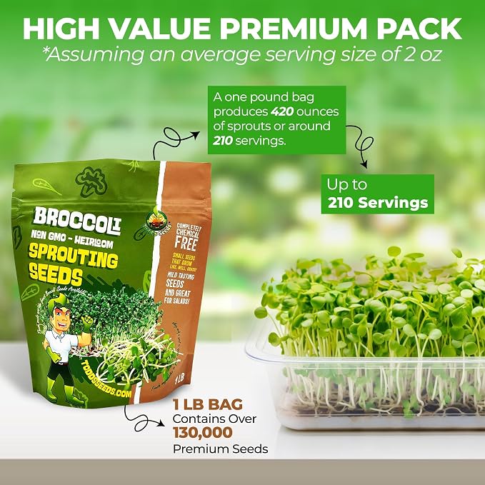 Todd's Seeds Broccoli & Friends Sprouting Mix, 1lb - Non-GMO | Fills 12-15 Jars - Non-GMO, Lab Tested, Chemical Free & USA Grown