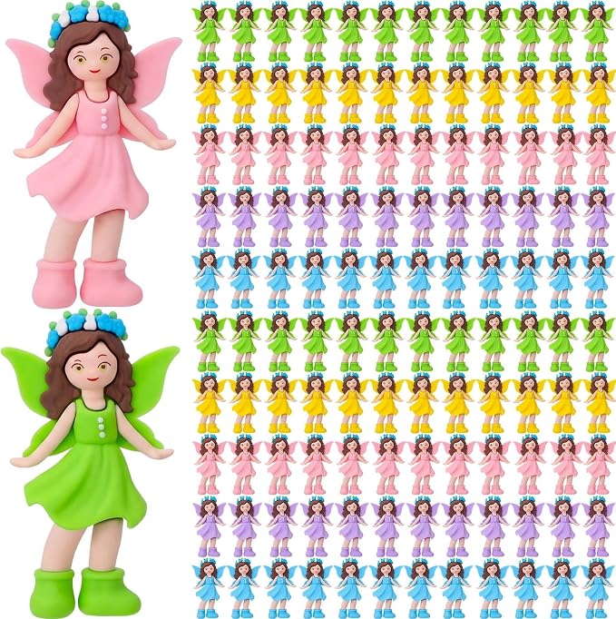 Chunful 100 Pcs Mini Fairy Figurines Miniatures Garden Fairies State Small Fairy Accessories Ornament for Outdoor Yard Garden Flower Pot Birthday Cake Toppers Car Gift to Hide and Seek
