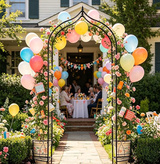 Metal Garden Arbors 8Ft Thickened Arch Trellis for Climbing Plants | Outdoor Arbor with Planter Box Rustproof Trellises Grapes Rose Wedding Arched Entrance Backdrop Stand Party Event Decoration