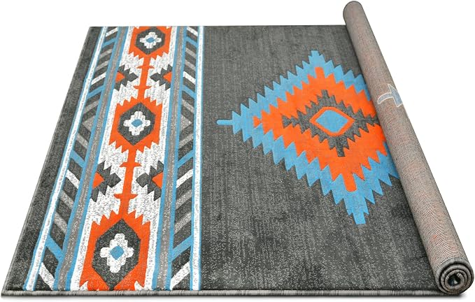 YHSF Southwestern Area Rug - Anti Static & Washable - Lead, 2 ft x 3 ft | Soft Native American Tribal Floor Rugs for Living Room, Bedroom, Hallways, and More - Easy-to-Clean Home Decors