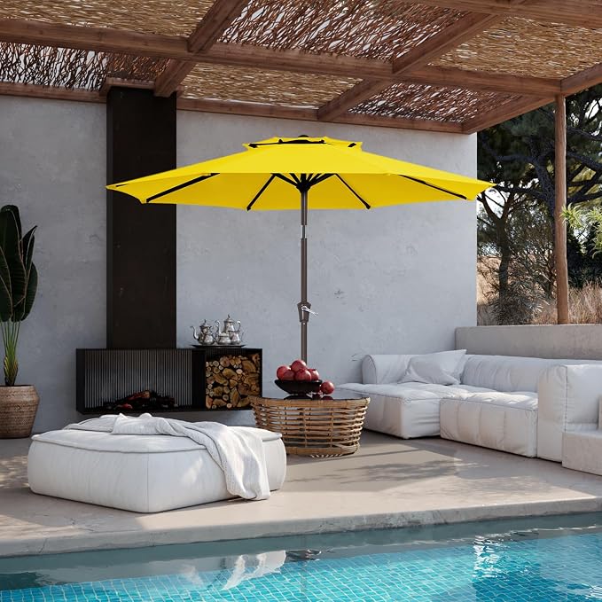 JEAREY 9' 2-Tiers Patio Umbrellas Outdoor Table Market Umbrella w/Push Button Tilt/Crank, 8 Sturdy Ribs, UV Protection Waterproof Sunproof(Yellow)