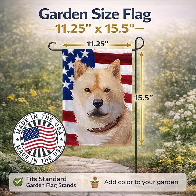 Caroline's Treasures CK6560GF Hokkaido Dog American Flag Garden Flag Mailbox Flag Decorative Yard Flag Banner Outside Patio Artwork Yard Flower Beds, Garden Size, Multicolor