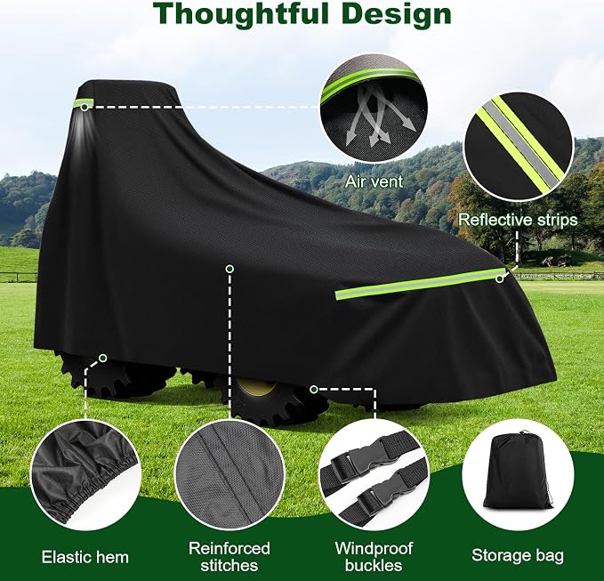 Tractor Cover Waterproof Heavy Duty 600D, Universal Fit, 189''x76''x86'' | Fits ohn Deere, Kubota BX, New Holland Boomer, Mahindra Max, Kioti, Windproof with Air Vents, Outdoor Protection, Storage Bag