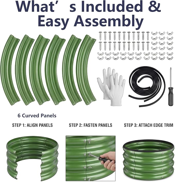 2 x 2 x 1 ft Round Raised Garden Bed, Green 1 Pack 0.6 mm Thick Galvanized Steel Planter Box with Double Layer Paint and Safety Edge Trim for Vegetables Flowers Herbs Outdoor Garden