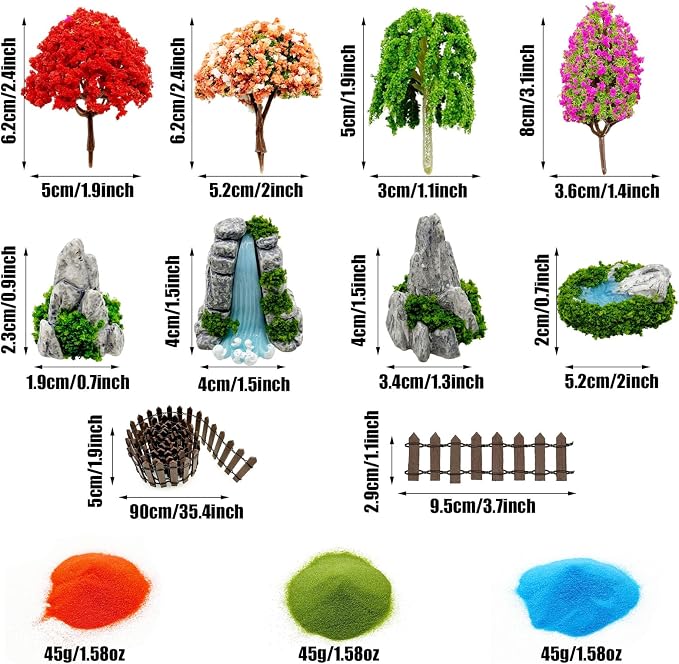 Woohome 121 PCS Mini Garden Accessories, Mini Zen Garden Accessories, Fairy Garden Kit Miniature Figurines for Diorama Project DIY, Mini House Decor
