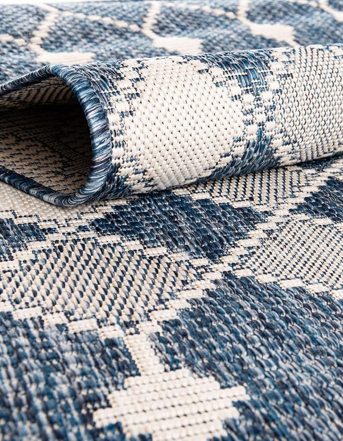 Unique Loom Outdoor Trellis Collection Area Rug - Traliccio (10' x 14' 1" Rectangle, Blue/ Ivory)