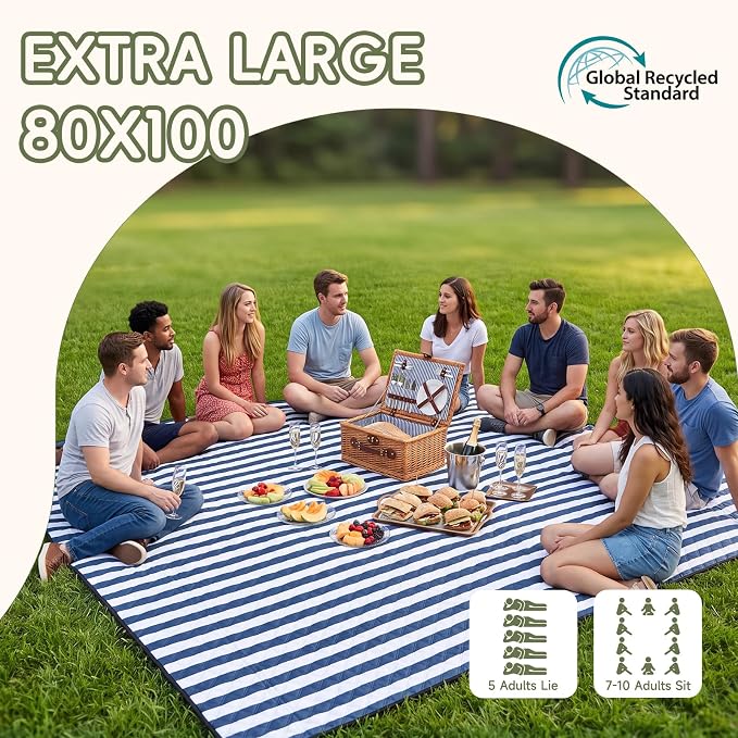 Genovega Waterproof Sandproof Beach Blanket Picnic Outdoor Mat Rug Extra Large Foldable Sand Free Big Giant XL Towel Car Essential Roadtrip Gadget Rv Accessories Gear Must Have Hiking Item Necessities