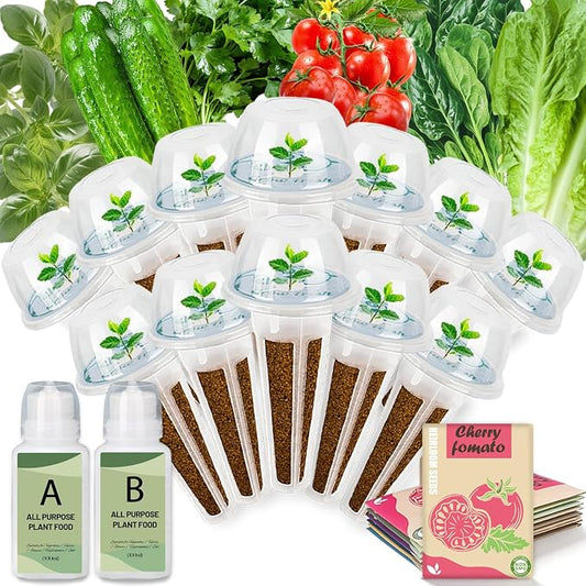Herb & Salad Seed Pods Kit Hydroponic - 12 Refill Grow Pods with 6-Packet Seeds of Basil, Cherry Tomato, Mini Cucumber, Lettuce, Spinach & Parsley, Compatible with All Hydroponics Growing Systems