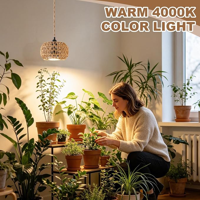 Grow Lights for Indoor Plants, Boho Plants Light, with 24H Timer and 15FT Power Cord, 30W Pendant Plant Lights for Indoor Growing,Grow Light for Garden, Flowers, Green Leaf Growing